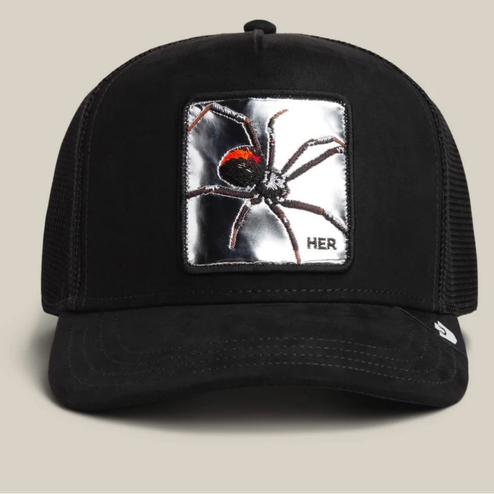 Goorin Bros MICROSUEDE HER SILVER SPIDER Trucker Hat Cap Mesh Back Snapback NWT.